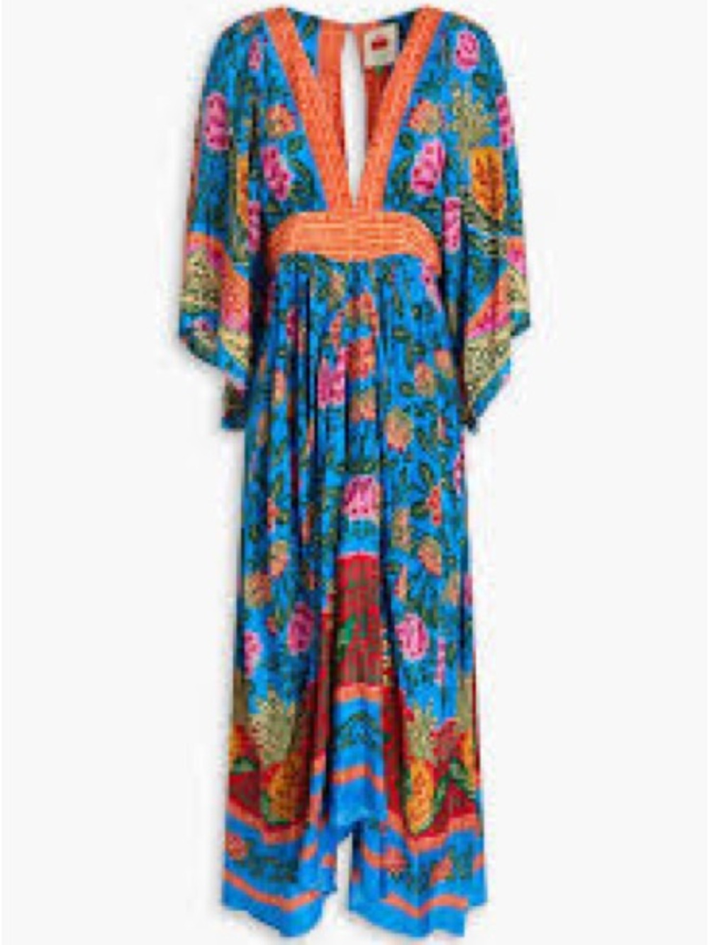 FARM Rio Blue Floral V-Neck Maxi Dress with Orange Accents - Picture 3 of 3